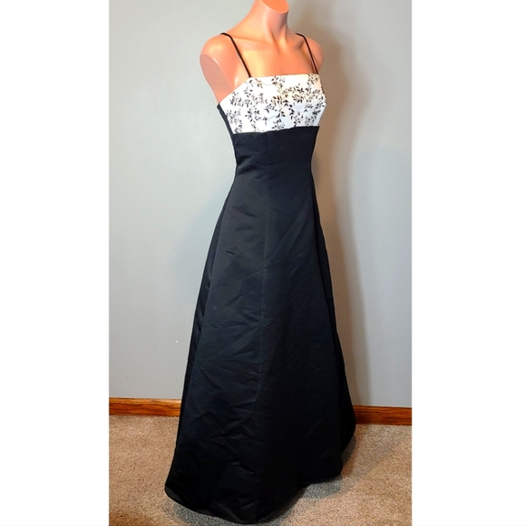 Vintage Prom Dress Gown 90s Corset Lace Up Back Y2K Black White Whimsical - Picture 3 of 12